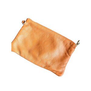 Meli Melo Tan Pebbled Leather Zip Pouch makeup cosmetic Clutch Bag